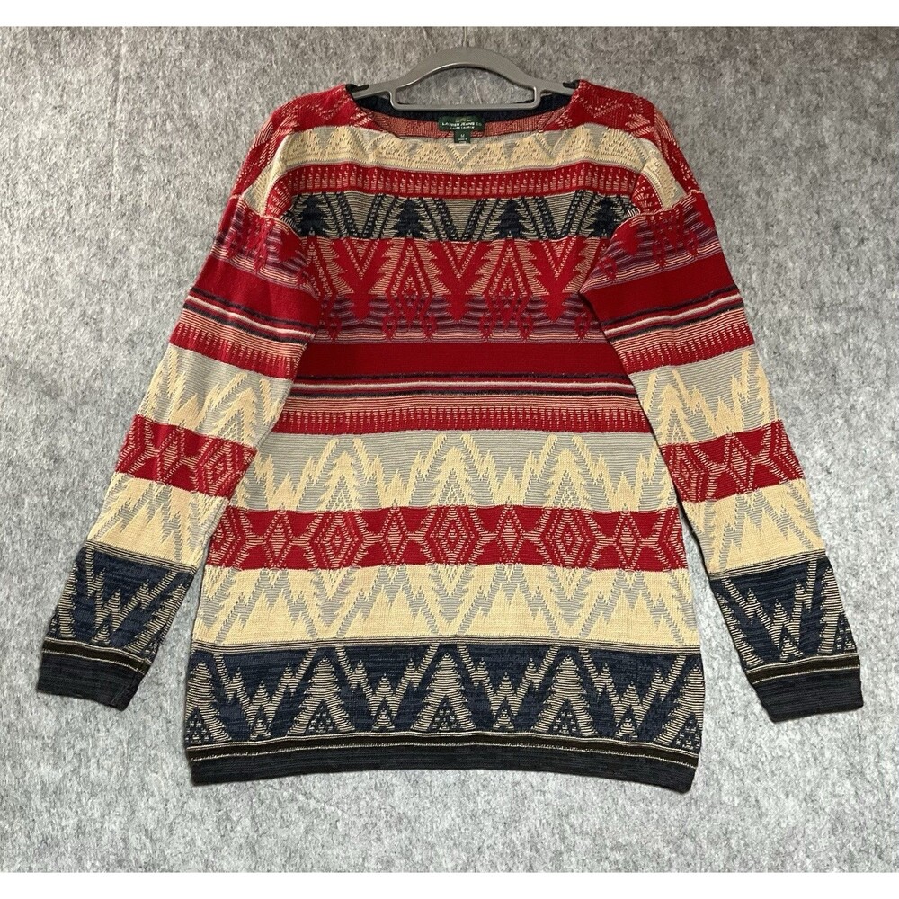Lauren Ralph Lauren Shirt Womens Medium Geometric Nordic LRL Cotton Knit Top